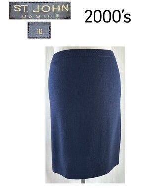 ST JOHN BASICS Vintage Navy Santana Knit Pencil Skirt Size 10